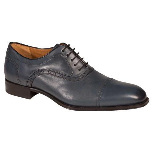 Mezlan "March" 5893 Blue Genuine Burnished Calf Perforated Oxford Shoes